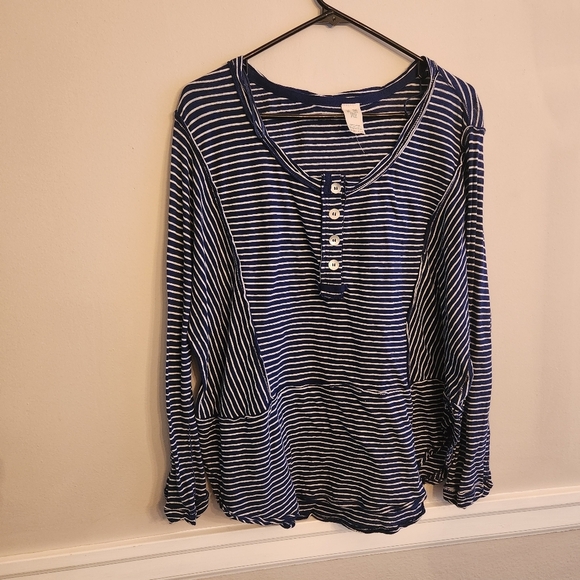 We The Free Oversized Striped Blue Long Sleeve Top Sz XS - Picture 1 of 6
